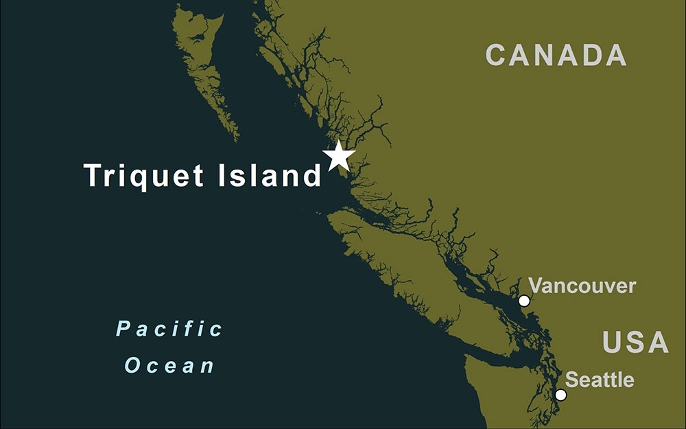 Map of BC showing Triquet Island